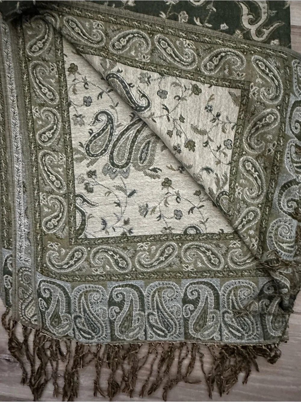 Pashmina Silk Paisley Fringe Wrap/ Scarf